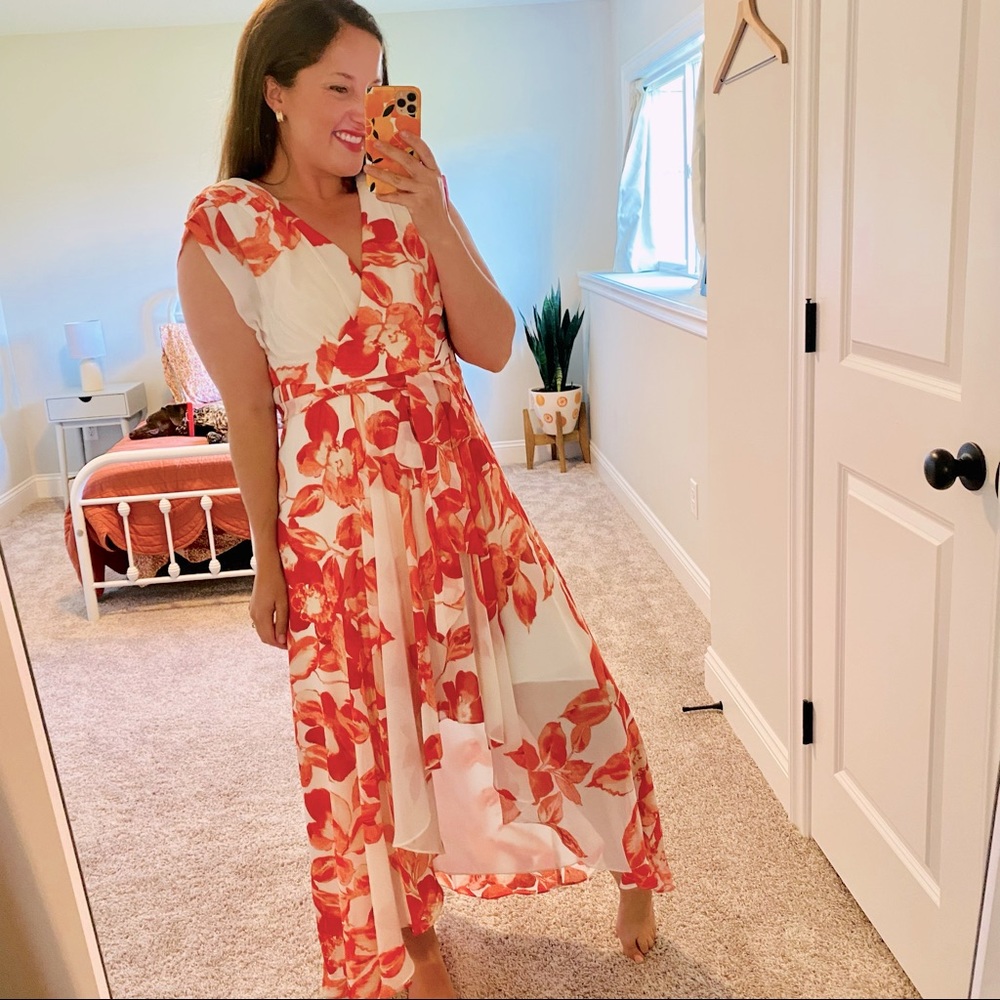 Eliza J White Red Floral Maxi Dress 6P